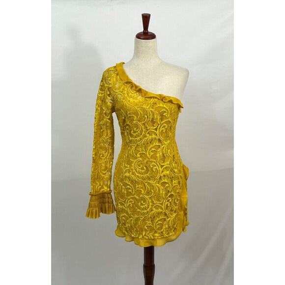 ALEXIS Sz M Medium Gold Yellow Lace One Shoulder Dress Tansy - Picture 7 of 9